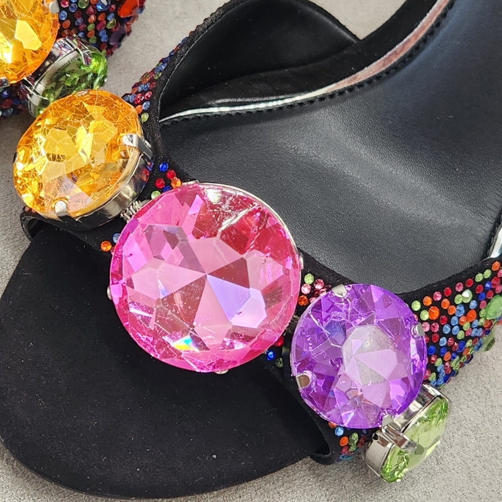 Gianni Bini Dress Sandals 7 Black Suede Oaklynn Chunky Jewel Ankle Cuff New $160 - Picture 8 of 17
